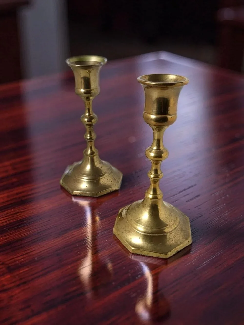 Pair Of 2 Vintage Solid Brass Taper Candlestick Holders Made In India